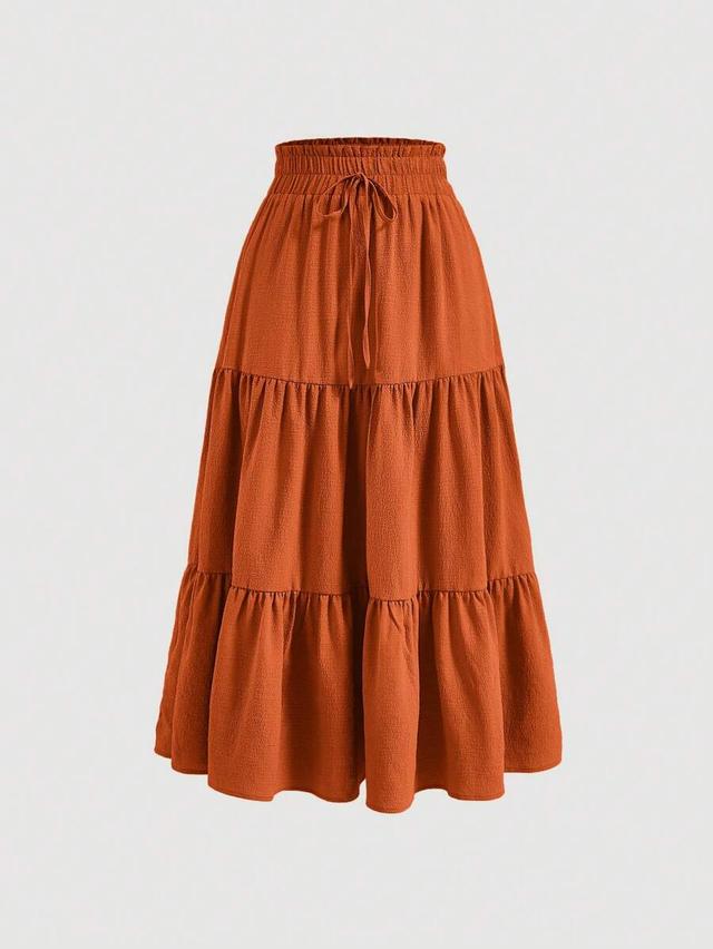 solid color tie waist ruffle hem a-line skirt