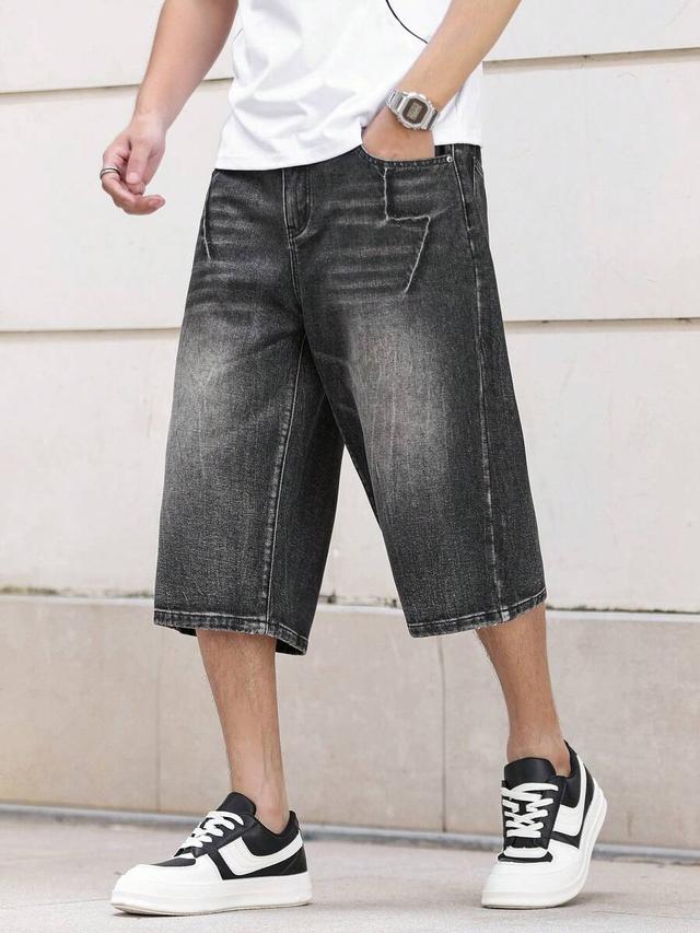 manfinity hypemode men's fashion button pocket denim capri pants