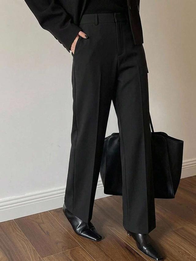 solid black straight leg dress pants