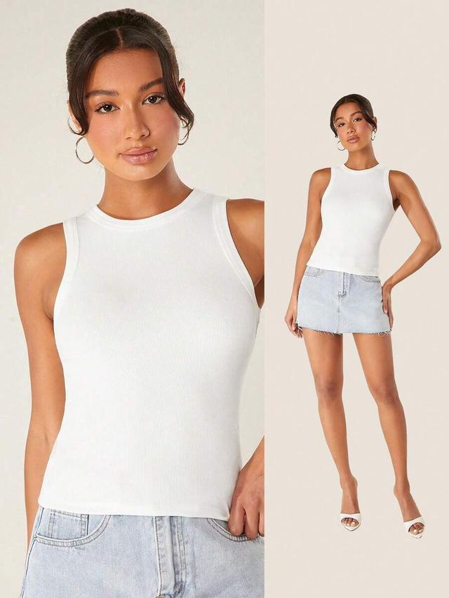 white ribbed slim fit tank top