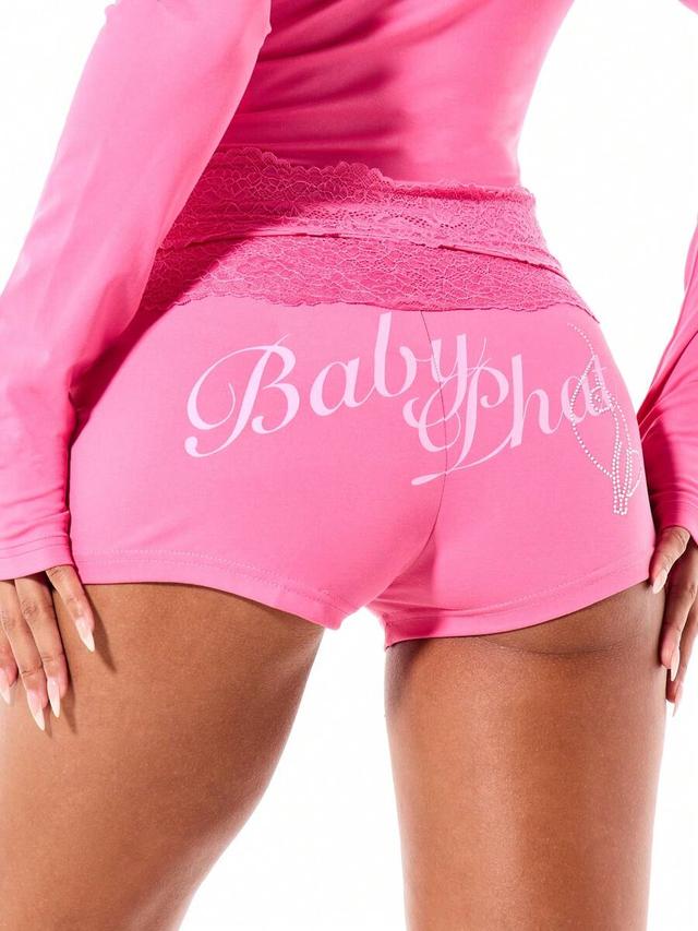 hot pink jersey booty shorts with lace trim