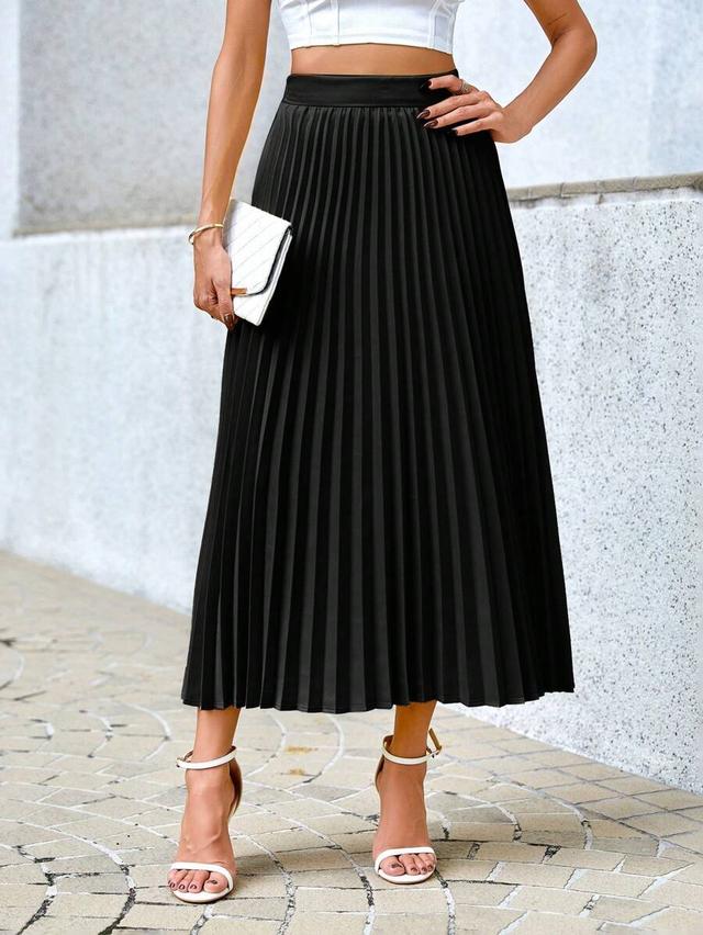 solid black pleated midi skirt