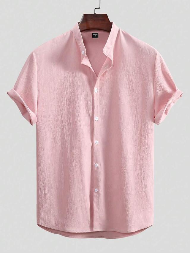 pink solid color casual short sleeve shirt