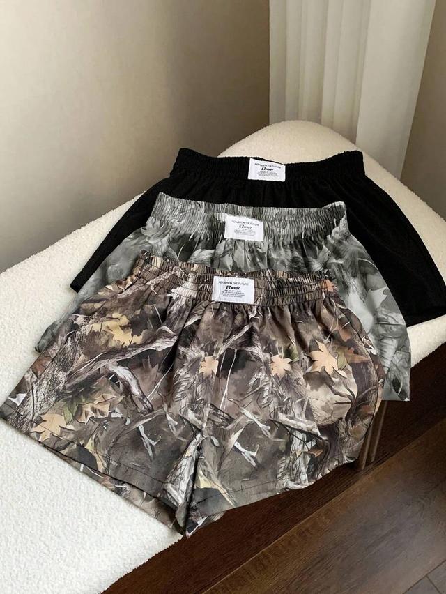 brown camouflage lightweight woven camo print relaxed fit shorts