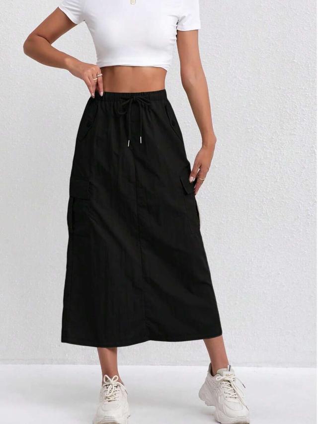 women's vintage american style utility black cargo skirt