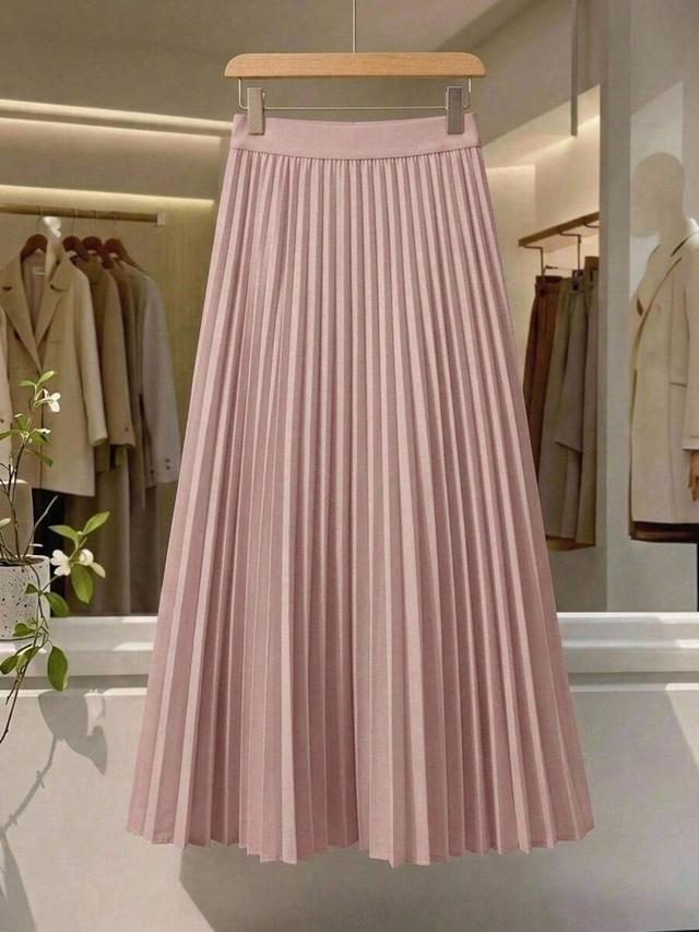 solid color pleated a-line midi skirt
