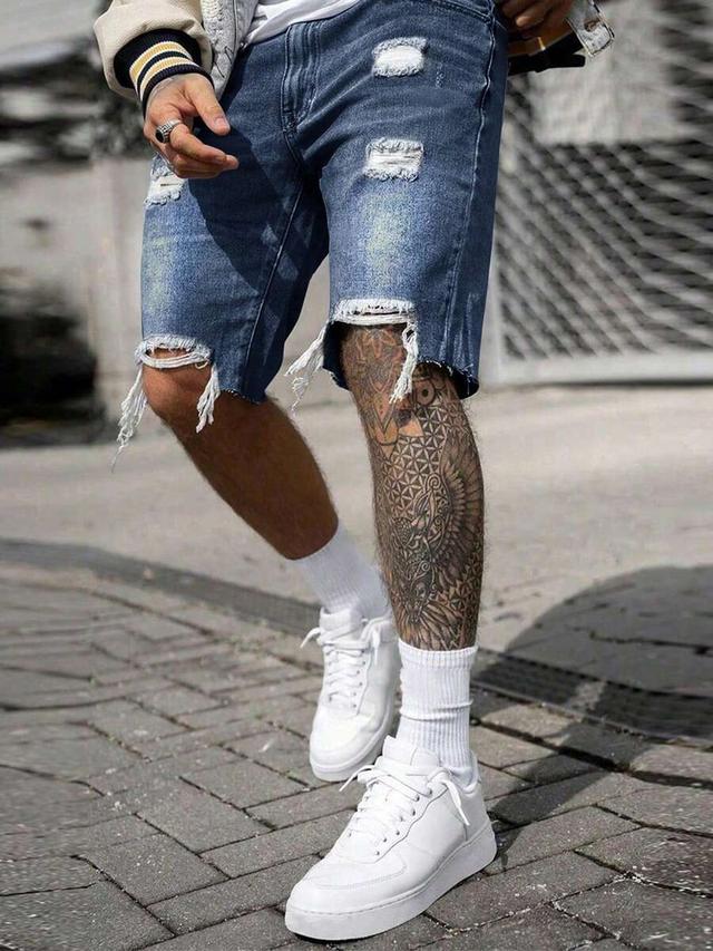 men's fashion ripped denim shorts