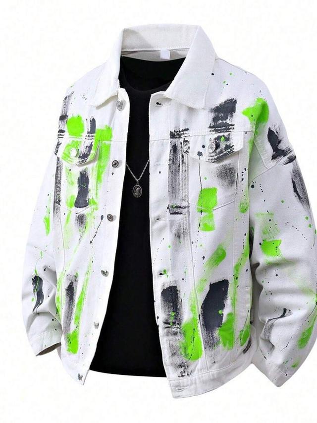 white denim graffiti print washed vintage jacket