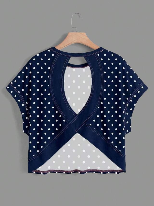 white polka dot polka dot backless loose sleeveless t-shirt