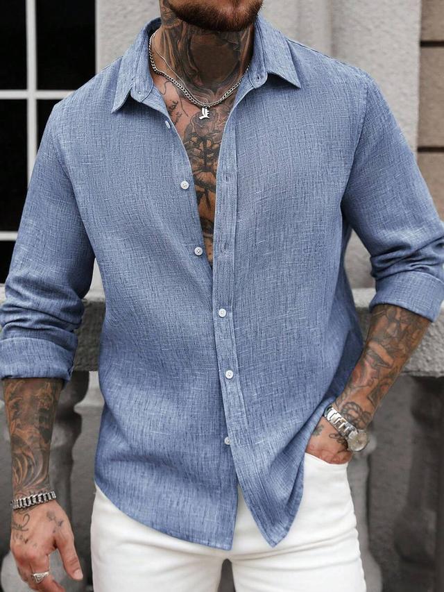 dusty blue casual linen long sleeve shirt