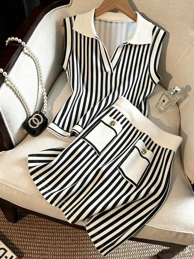 striped collared sleeveless top