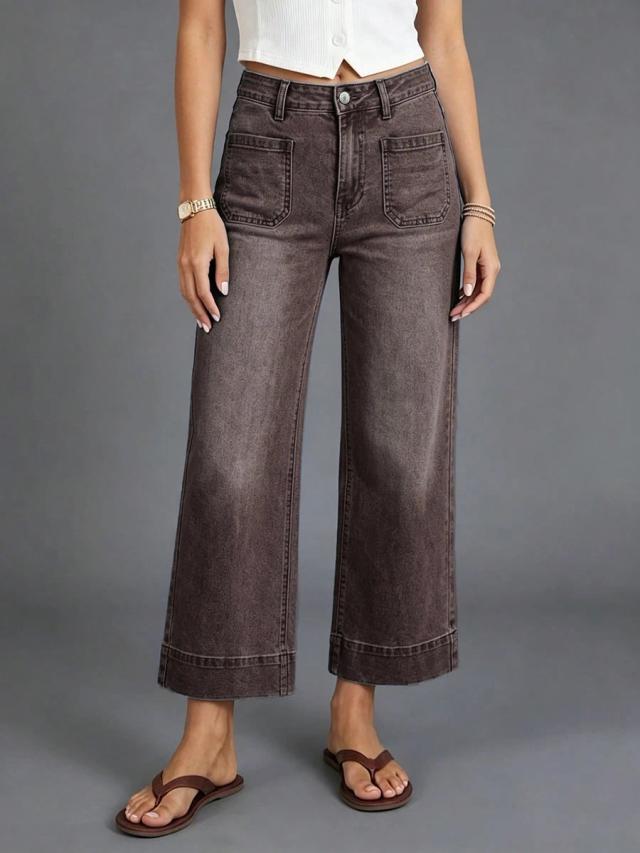 washed brown capri length denim jeans