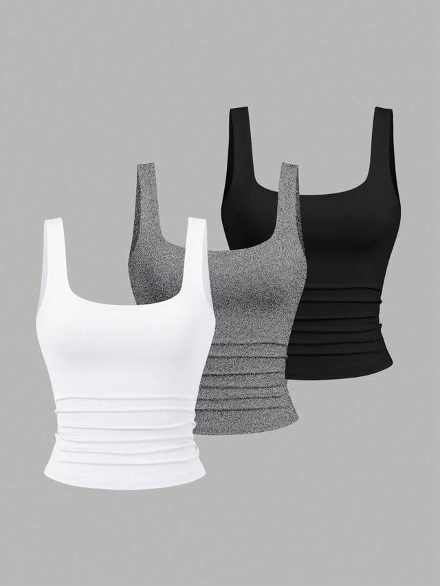 white casual cropped square neck pleated tank top