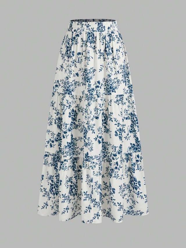 women's vintage ditsy floral a-line tiered skirt