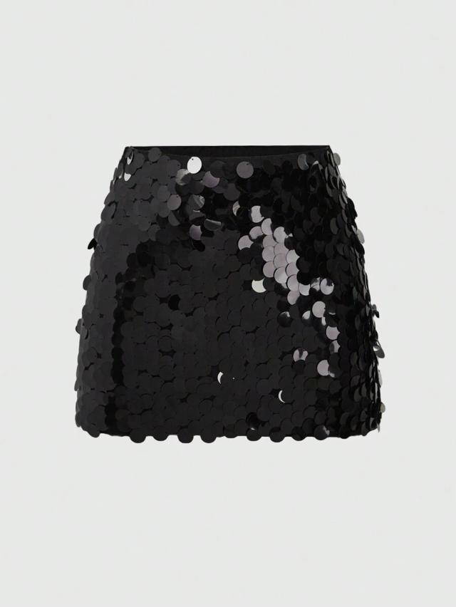 black sequin mini skirt