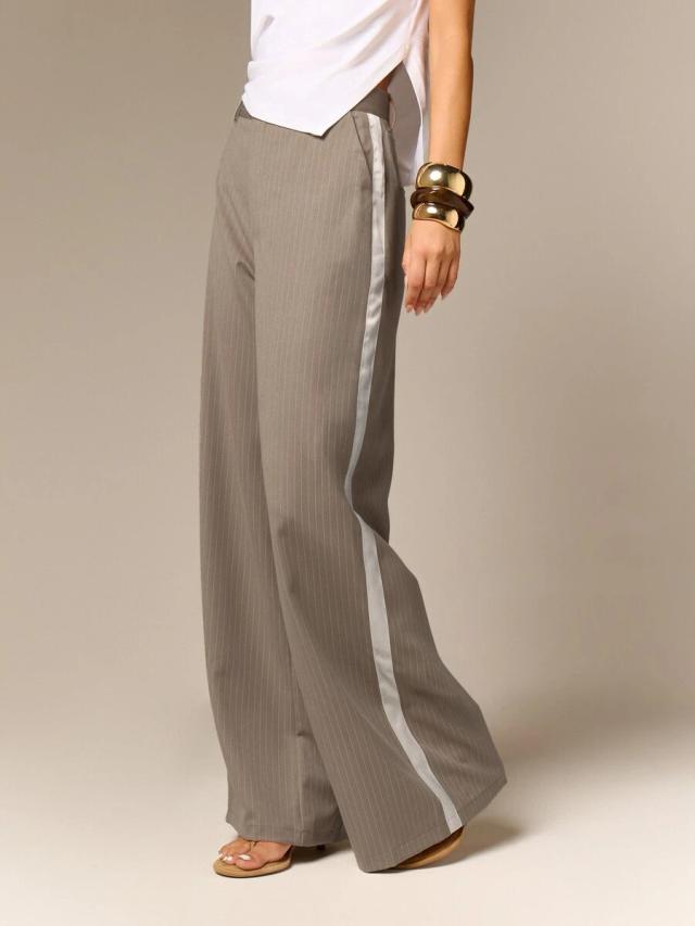 pinstripe wide leg tailored trouser with satin side stripe