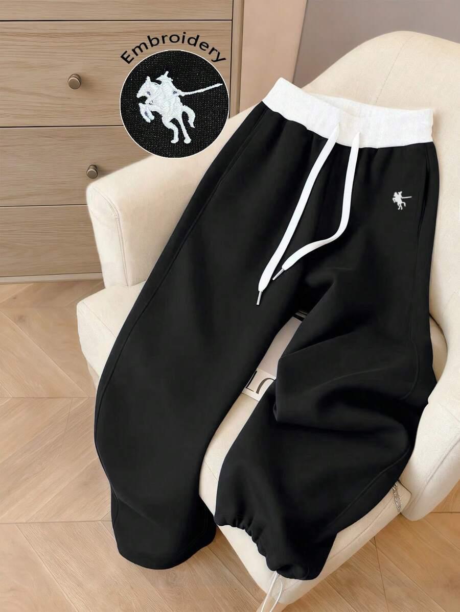 contrast color drawstring waist casual loose sweatpants