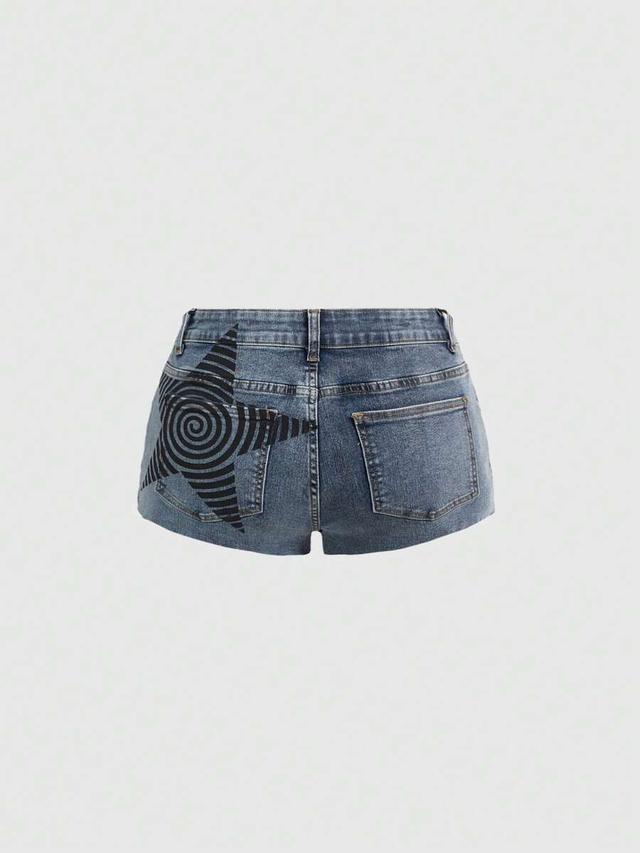 vintage wash star print denim mini shorts