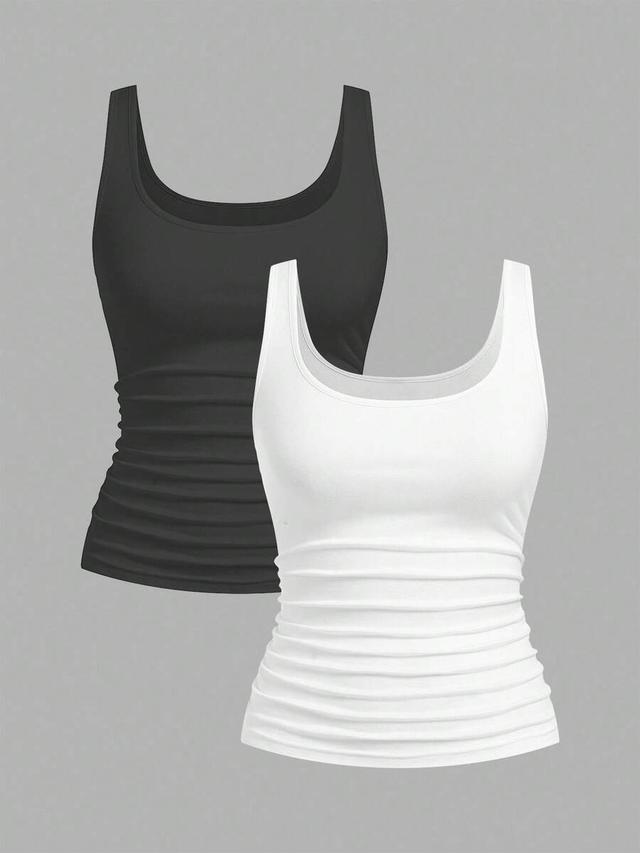 black and dark grey ruched fitted tank top