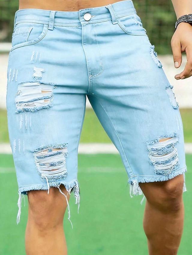 men's fashionable washed street style casual slim fit denim shorts
