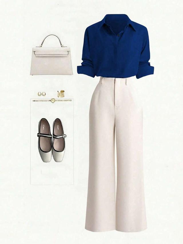 cream straight leg commuter trousers