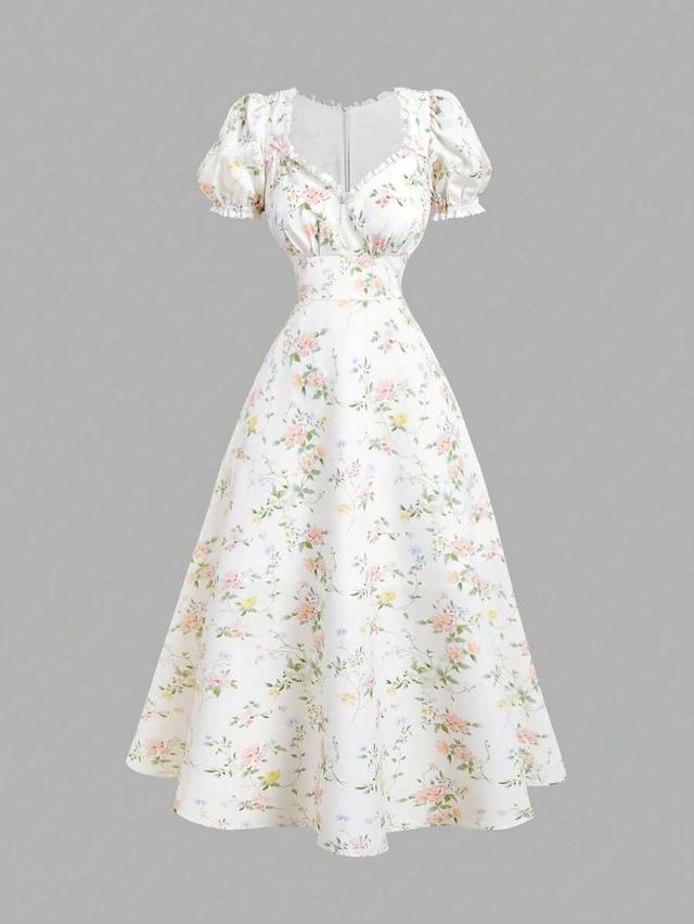 white floral embroidered trim vintage midi dress