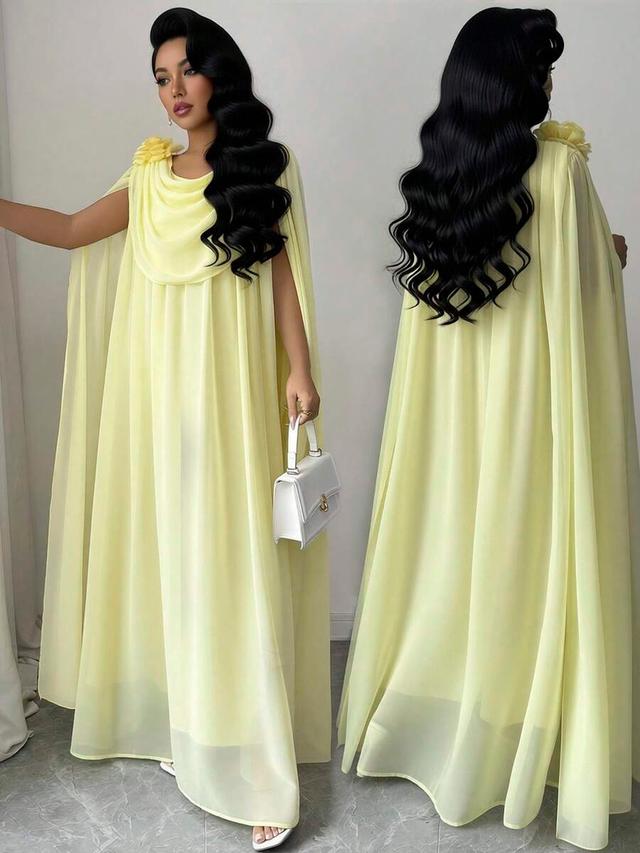 yasmyna yellow draping one shoulder chiffon dress