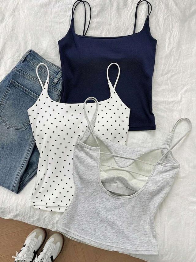 polka dot ribbed camisole top with built-in padded bra