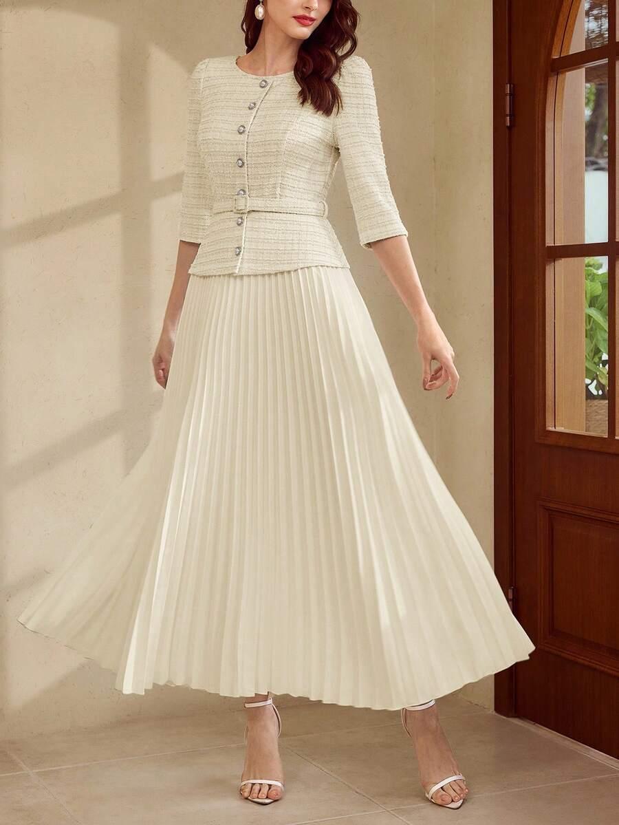 vintage boho classic elegant white pleated long dress
