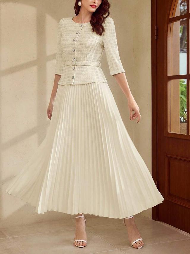 vintage boho classic elegant white pleated long dress