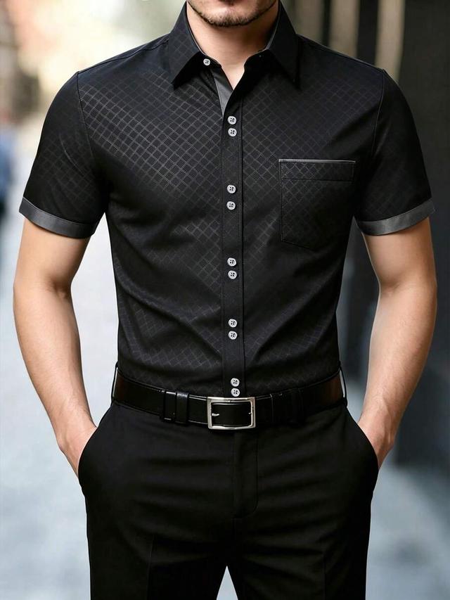 black diamond pattern short sleeve formal shirt