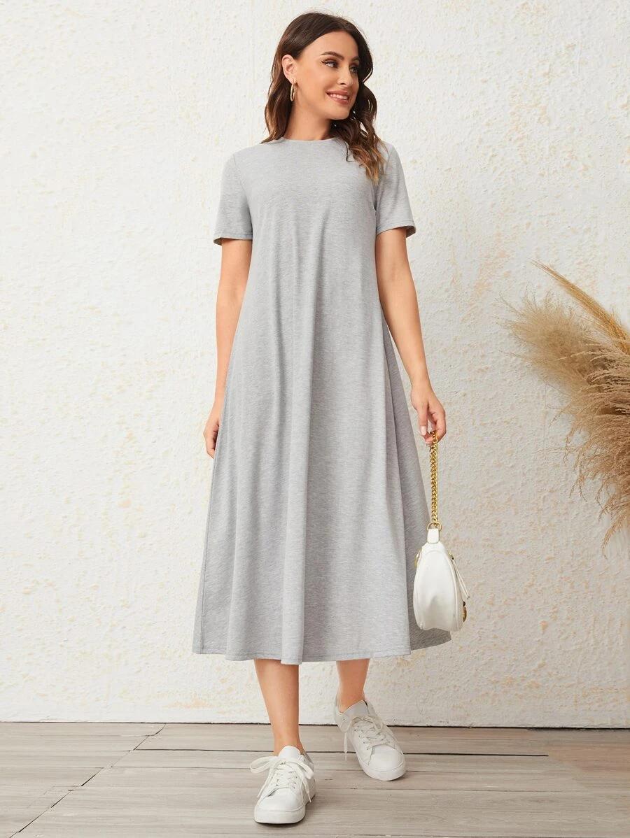 mulvari solid grey cotton jersey tee dress