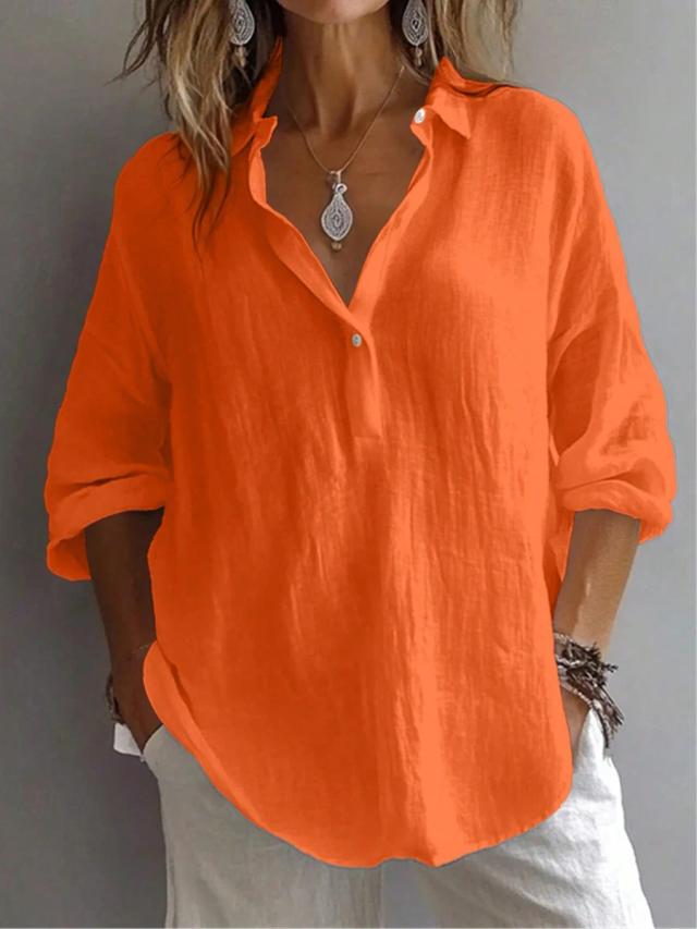 casual orange long sleeve button placket shirt