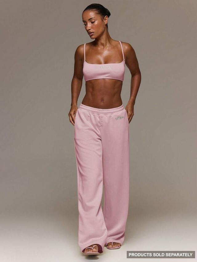 pink embroidered logo button detail straight leg lounge trousers