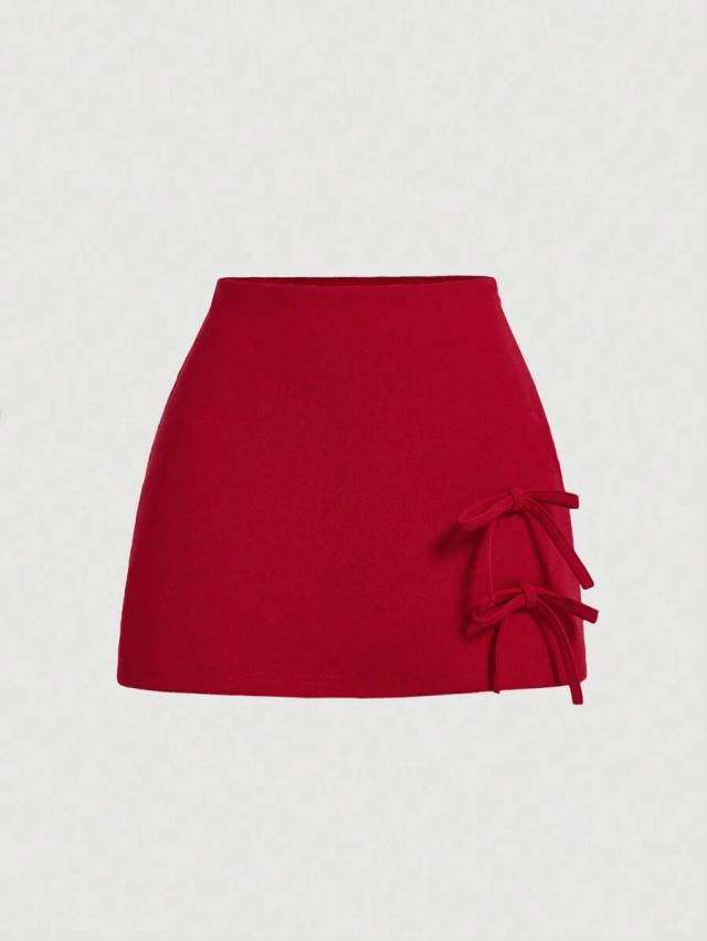 red bowknot detail skorts