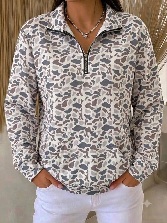 women's y2k camo print half zip pullover sweatshirt