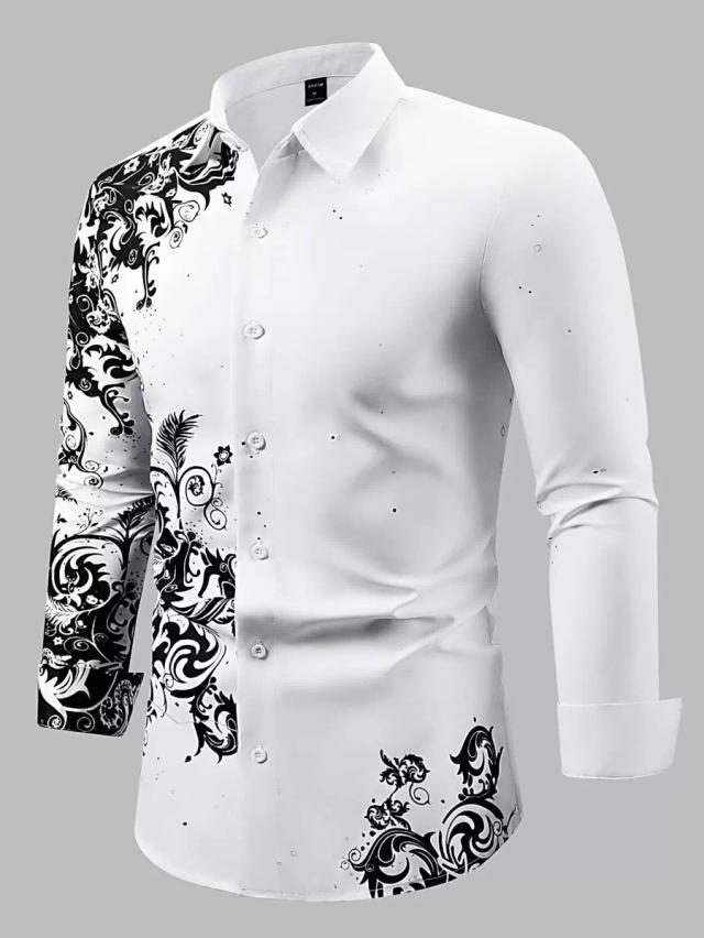 men baroque print slim fit long sleeve shirt