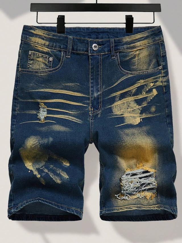 men's slim stretch denim shorts with distressed wash
