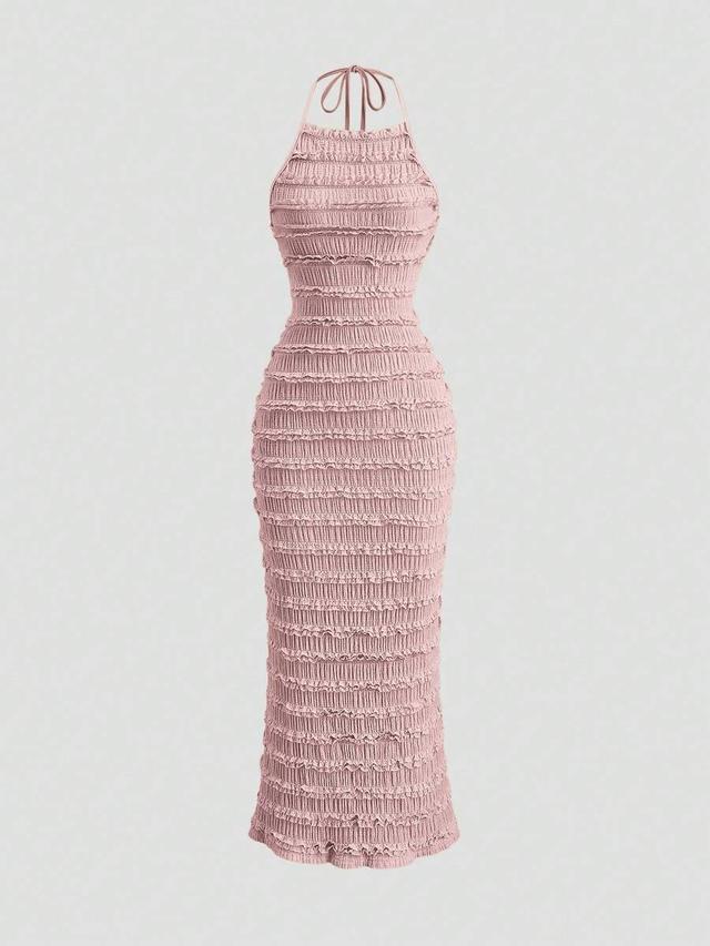 light yellow pleated spaghetti strap lace maxi dress