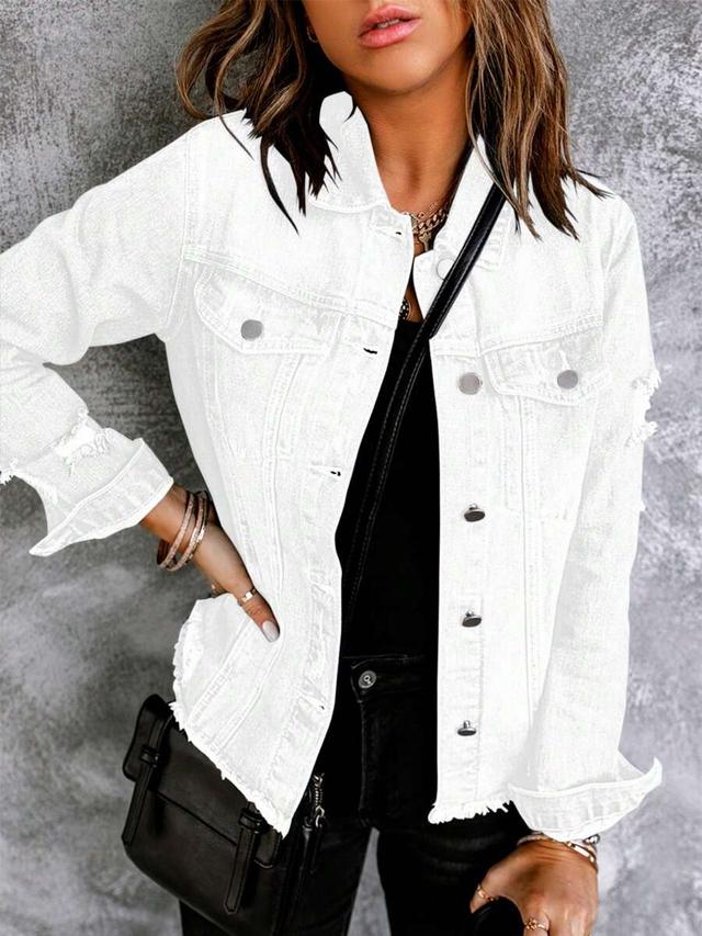 white distressed denim trucker jacket