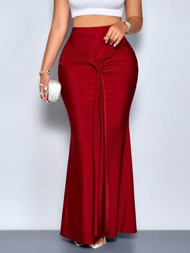 elegant high waist ruched mermaid maxi skirt