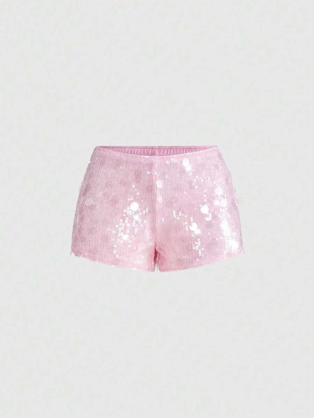 pink glitter sequin low waist mini shorts