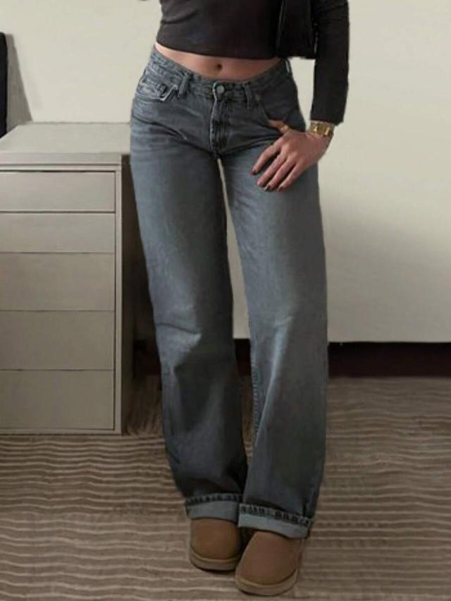 dark grey myoursa loose fit low rise straight leg jeans