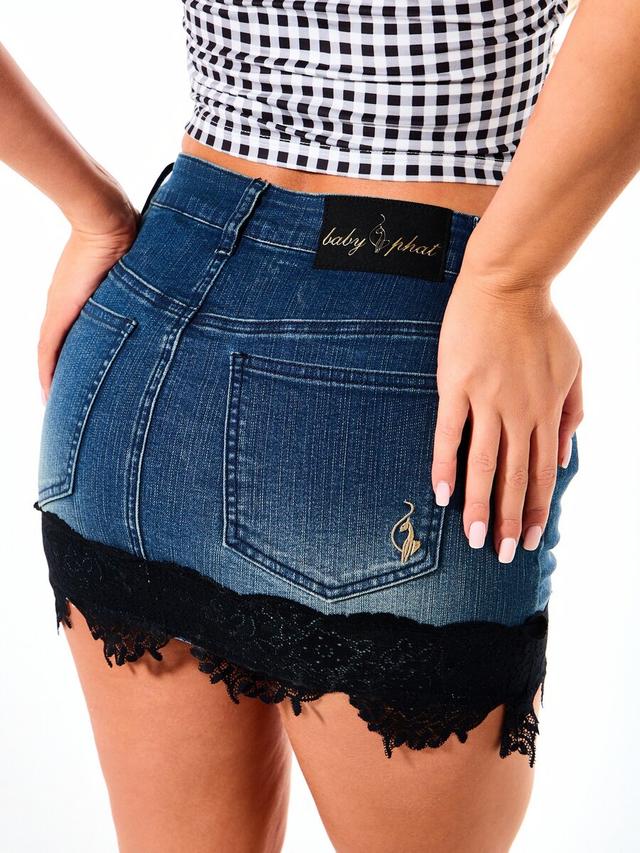babyphat lace trim denim mini skirt