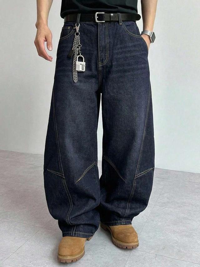 distressed vintage wash patchwork straight leg jeans
