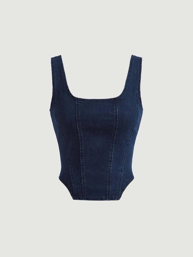 square neck high-low hem denim tank top