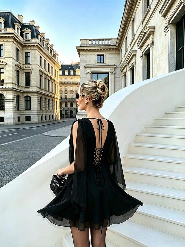 minimalist sexy elegant cinched waist v-neck mini dress