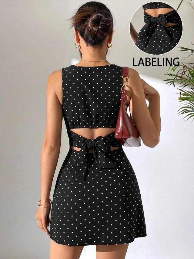 black and white polka dot backless bodycon dress
