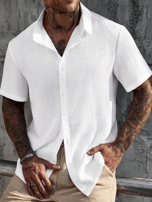 white linen-look short sleeve vacation shirt