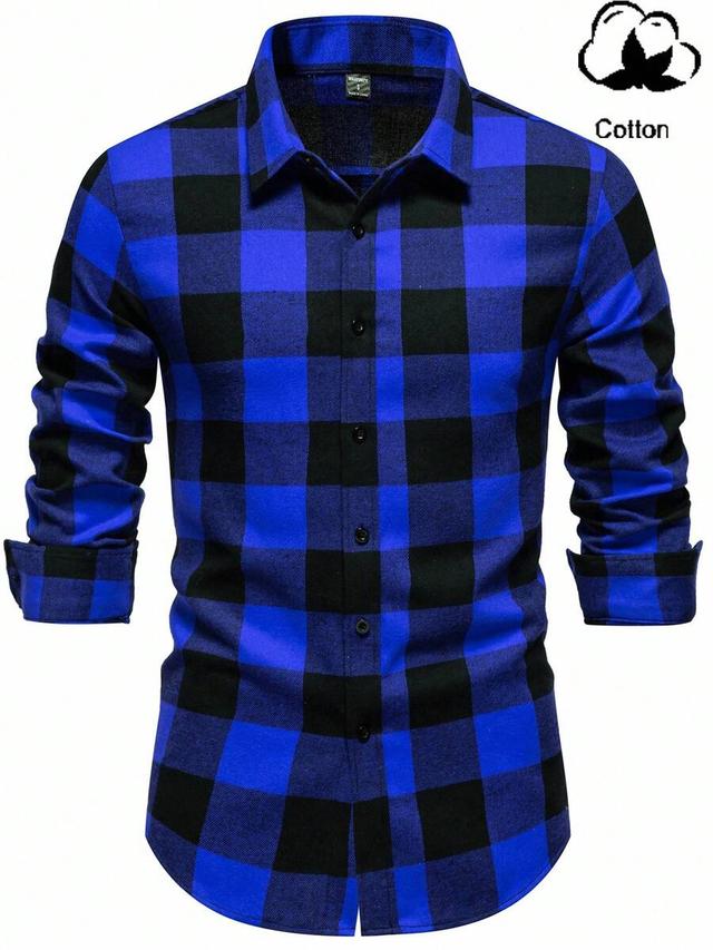 blue and black plaid flannel button-down shirt